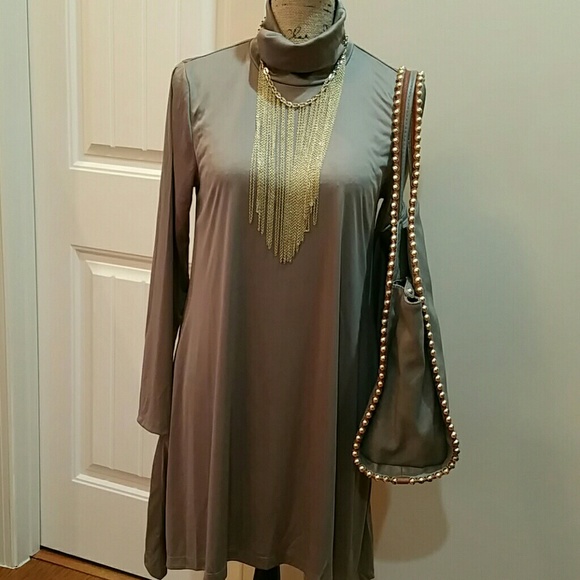 Gray/olive turtleneck dress NWOT