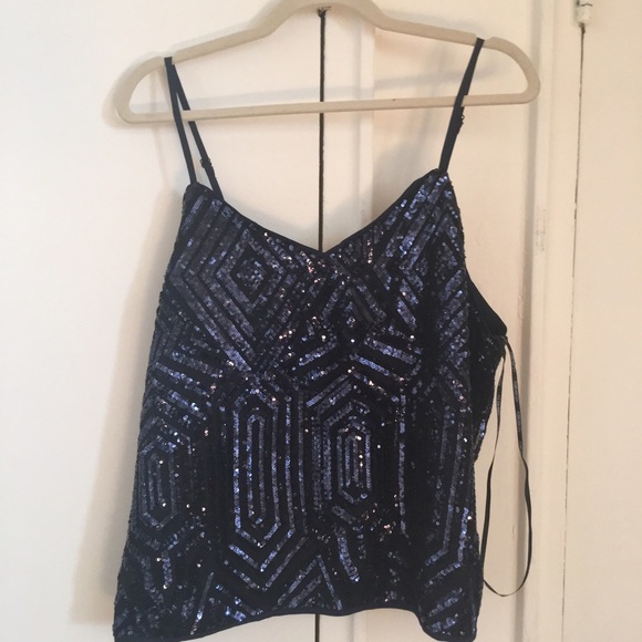 NWT Blue Sequin Top with open back - Picture 2 of 4