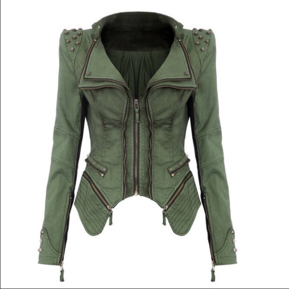 Army green denim jacket