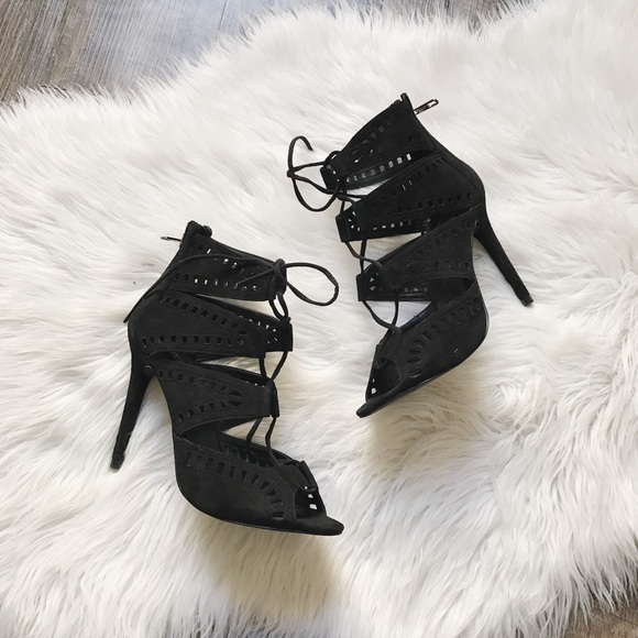 Zara Shoes - Zara Suede Gladiator Peforated Lace Up Heels