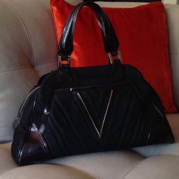 Authentic Versace V Satchel Black Suede & Leather - Picture 2 of 4
