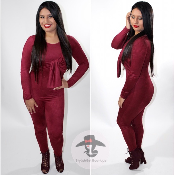 Suede Burgundy Jumpsuit