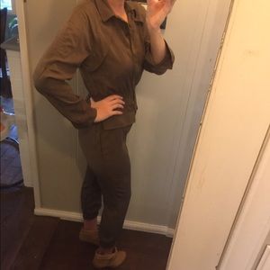 Olive green aviator jumpsuit