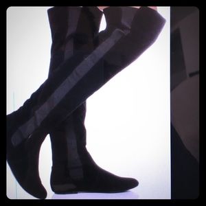Black suede over the knee elastic flat boots