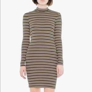 Striped 2x1 Rib Mock Neck Long Sleeve Mini Dress