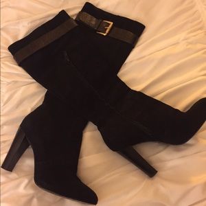 Michael Kors Black Suede Boots with Buckle.