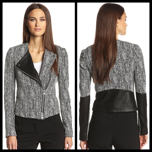 Theory Joean Herringbone Leather-Trim Jacket - Picture 2 of 4