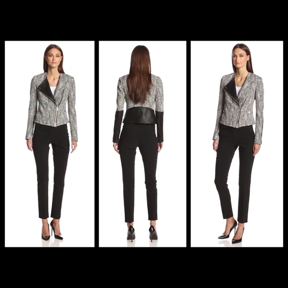 Theory Joean Herringbone Leather-Trim Jacket - Picture 3 of 4