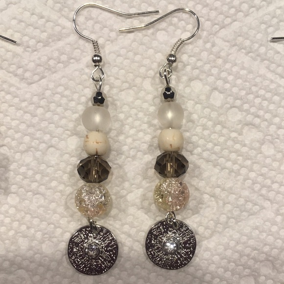 White bone Turquoise Swarovski crystal earrings