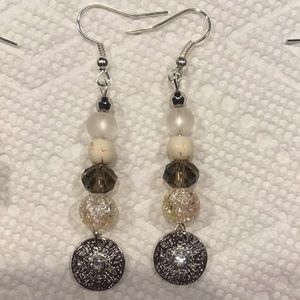 White bone Turquoise Swarovski crystal earrings