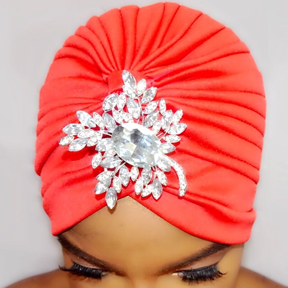 Cherry Red Enbrooched Turban - Picture 2 of 2