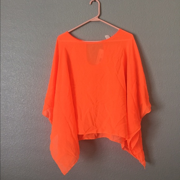 Neon Orange Sheer Top, Shawl or Cover-up.