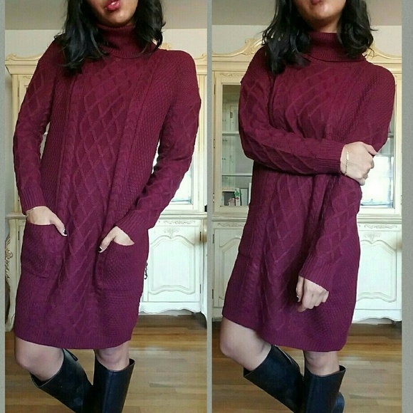 |new| BURGUNDY TURTLENECK SWEATER DRESS - Picture 2 of 3
