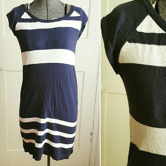 Blue and White Fitted T-Shirt Dress