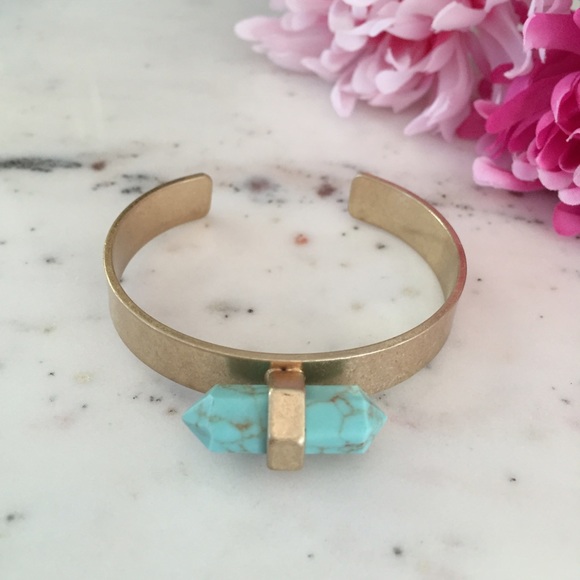 "Sage" Bracelet || Turquoise Marble & Gold Cuff - Picture 2 of 7