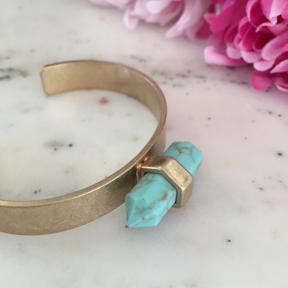 "Sage" Bracelet || Turquoise Marble & Gold Cuff - Picture 3 of 7