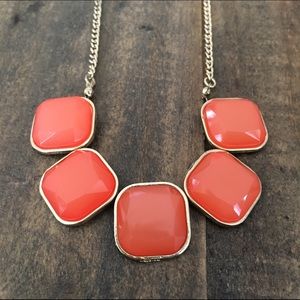 Coral Squares Statement Necklace