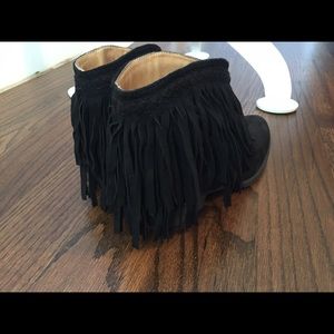 Black fringe booties! Never worn!