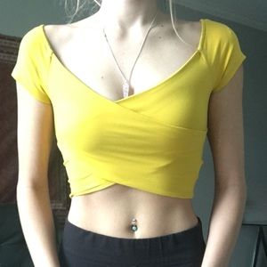 Bebe yellow wrap crop top