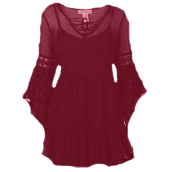 RED Boho dress w/ bell sleeves