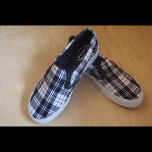 Plaid Canvas Slip On Shoes