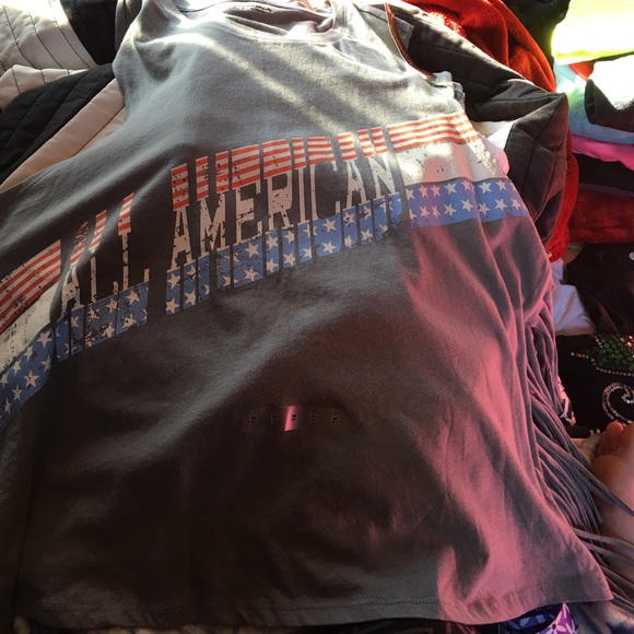 Grey AMERICAN tank top with fringes on side