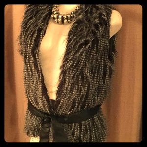 Lane Bryant Faux fur vest with leather tie