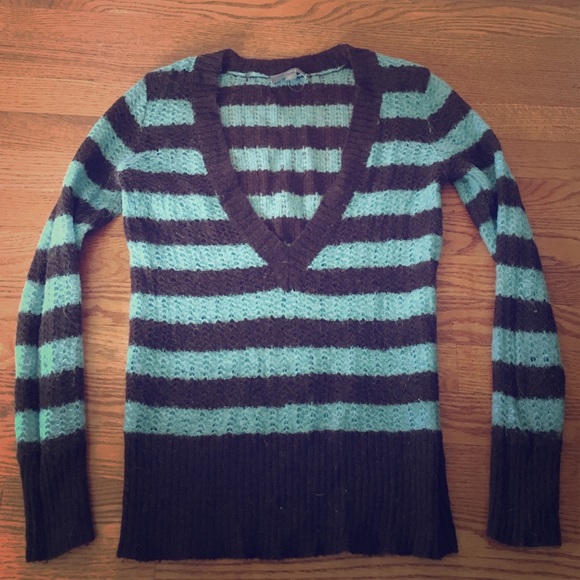 Teal and brown striped sweater - Picture 1 of 2