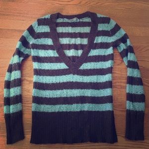Teal and brown striped sweater