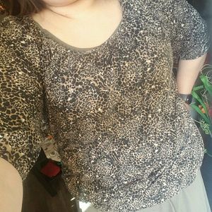 Plus Faded Glory Leopard print cotton blouse