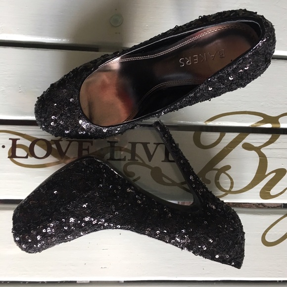 Bakers Shoes - Bakers Black Sequined Platform Heels