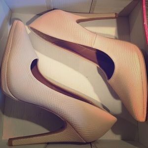 Nude faux python heels