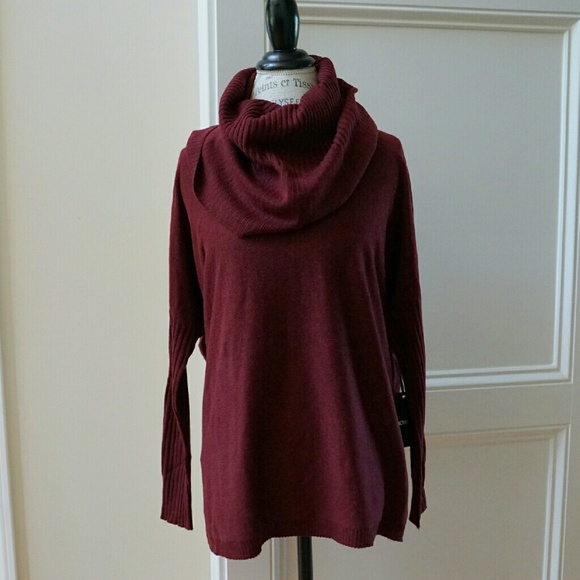 Slouchy fit cowl neck sweater wine dolman sleeves - Picture 2 of 4