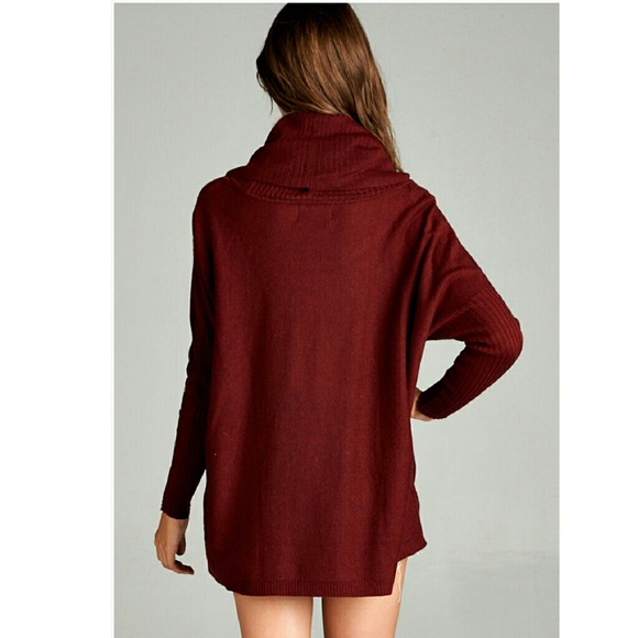 Slouchy fit cowl neck sweater wine dolman sleeves - Picture 3 of 4