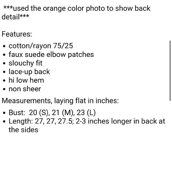 Lace up back knit  top gray suede elbow patches - Picture 3 of 4