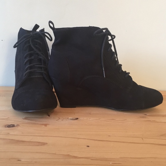 Zara Black Suede Wedge Booties