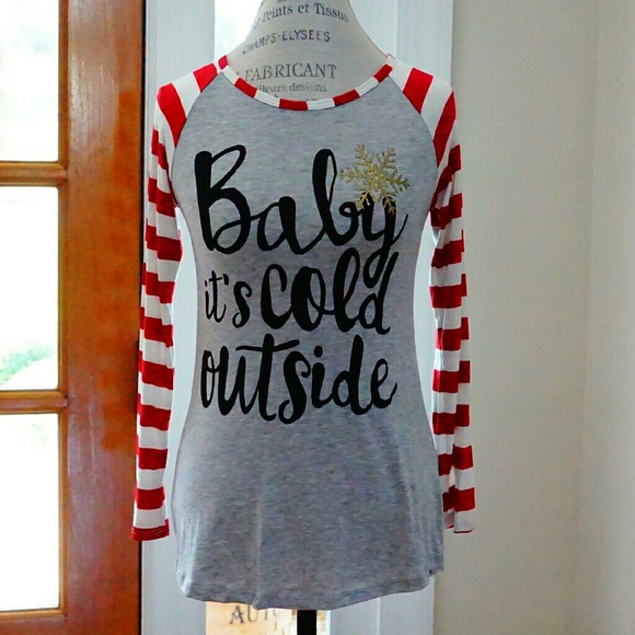 Baby,  it's cold outside striped top snowflake - Picture 2 of 4