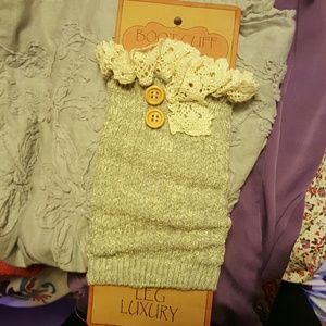 NEW, grey boot cuffs with white fringe