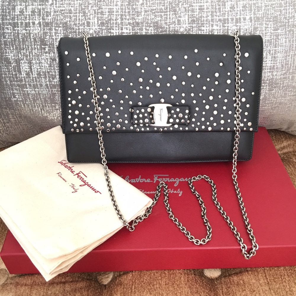 Salvatore Ferragamo "Ginny" Studded Shoulder Bag - Picture 1 of 7