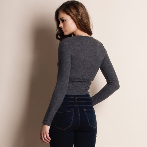 "First Dawn" Wrap Long Sleeve Crop Top - Picture 3 of 3