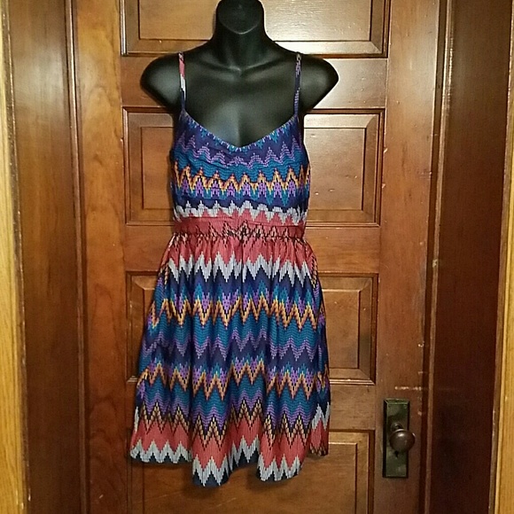Roxy BOHO Cruise Beach Rainbow Chevron Dress M - Picture 1 of 4