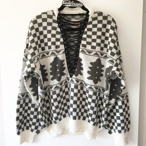 NWOT LF vintage oversized lace up sweater