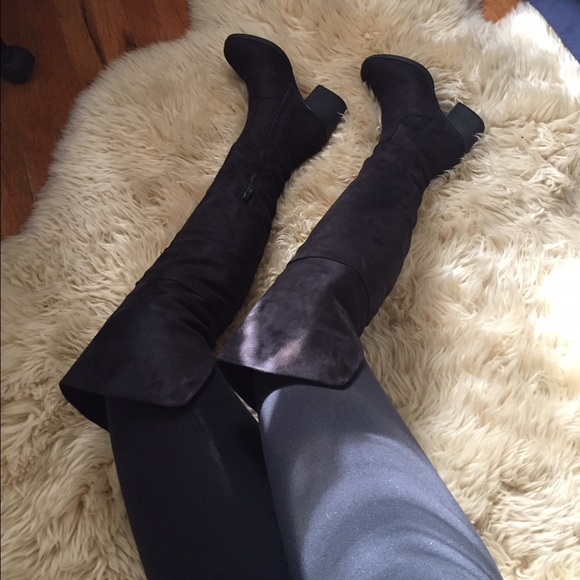 ❌SOLD ON MERC❌ Black Microfiber Suede OTK Boots - Picture 2 of 4