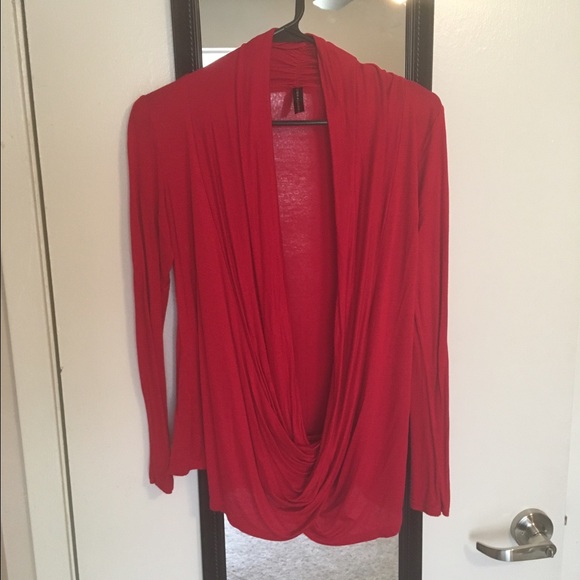 Red long-sleeved cross front top - Picture 1 of 2