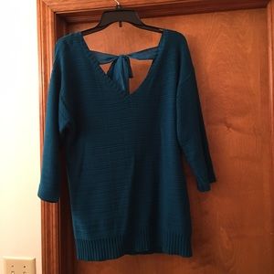 AB studio teal bow back sweater. Size L