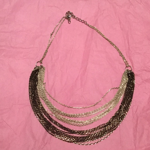 Lovely bronze/black/white/gold multichain necklace