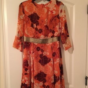 Orange Flower Print Dress