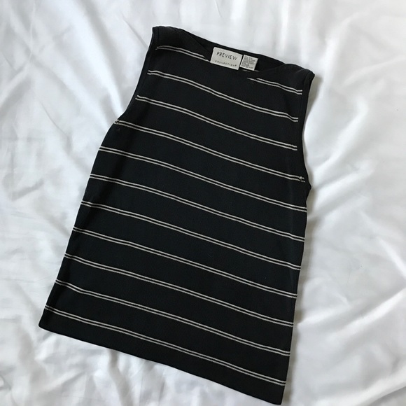 Vintage Tops - 90s Vintage Black & White/Cream Stipe Top