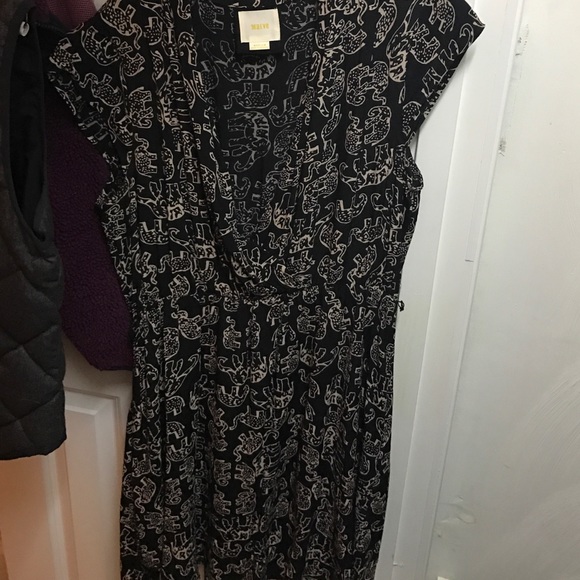 Anthropologie black elephant print wrap dress