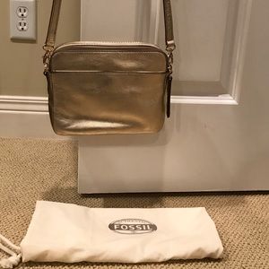 Fossil Gold Leather Dual Zip Crossbody